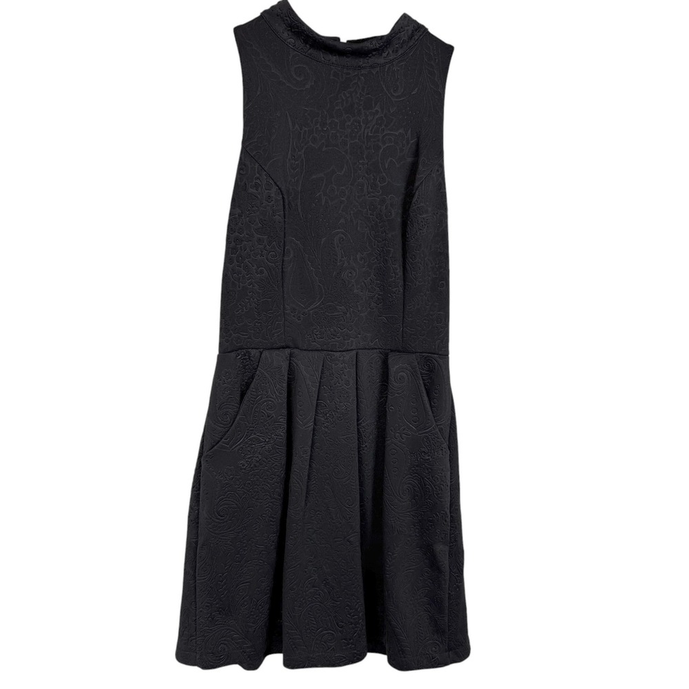 Silence + Noise Mini Dress Women L Black Excellent Paisley Open Back Jacquard